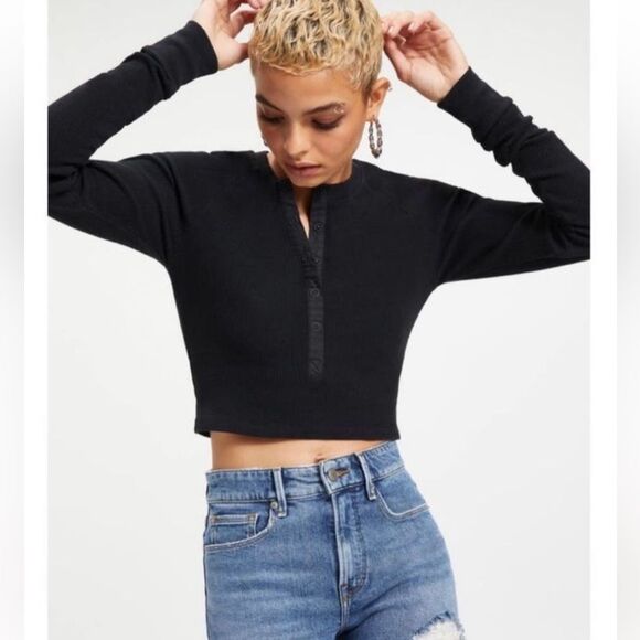 Good American NWT Waffle Thermal Crop Size 5 (2XL) Long Sleeve Tee - Picture 3 of 15